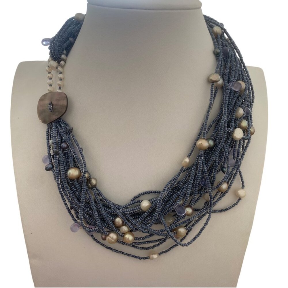 Vintage Tanner Chucnky multistrand necklace with freshwater pearls blue Iconic - Picture 9 of 16